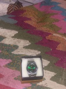 Stylish Silver Watch  And One Golden Chain Free