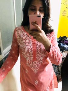 Peach Chikankari Kurti