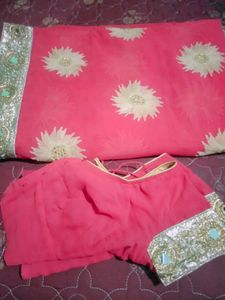 Pink Floral Saree with Blouse
