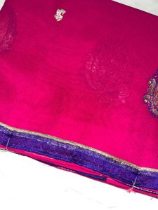 Pink Saree With Lace And Patches