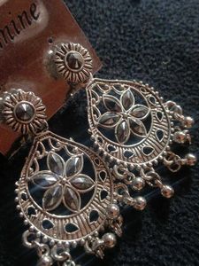 Boho Silver Flower Drop Earrings