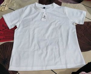 White Ribbed Short Sleeve Top