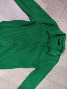 Green Zip-Up Knit Jacket