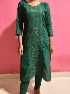 Green Embroidery Kurta Set