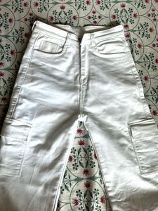 White Wide Leg Cargo Pants