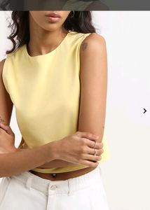 Nuon Yellow Cotton Blend Crop T-Shirt