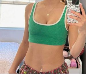 Green & White Cropped Tank Top