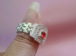 Red Stone Silver Ring