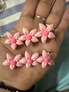 Pink Flower Hair Clips