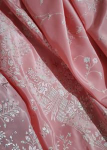 Peachy Pink Silk Blend Saree with Blouse.