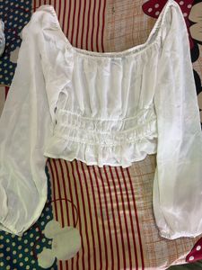 WHITE FULL SLEEVES BARDOT TOP
