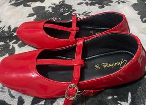 Red Patent Leather T-Strap Flats