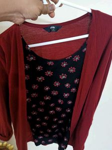 MAX Floral Top with Maroon Shrug