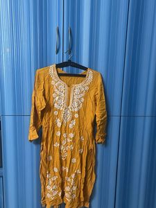 Yellow Chickenkari Kurta-XL