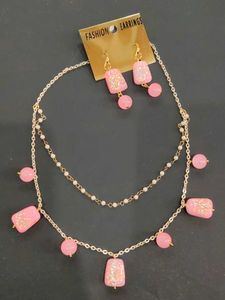 Pink Glass bead Fashion Jewelry Set( Antitarnish )