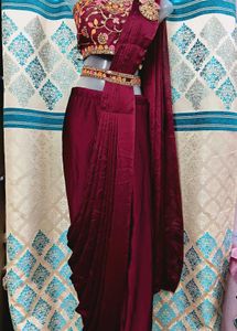 Beautiful Wine NEW Jacket  Ready To Wear Saree