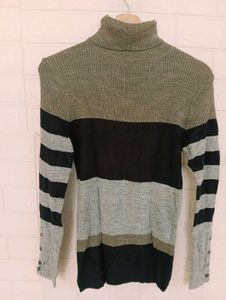 highneck a Striped Turtleneck Sweater