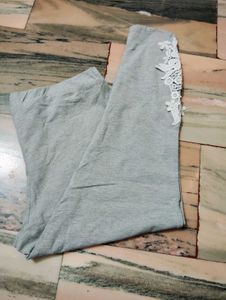 Gray Lace Trim Leggings