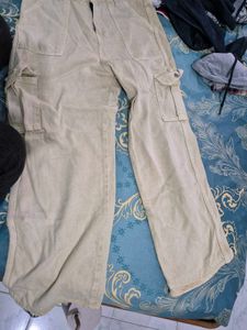Beige Corduroy Cargo Pants