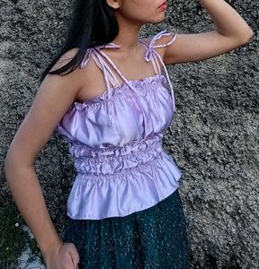 Upcycled Satin Lavender Tie-Strap Top