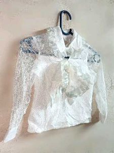 Girls Partywear Lace Top Layered White