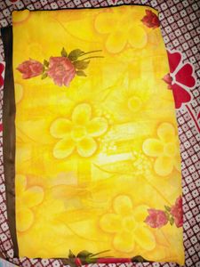 YELLOW AND BLACK FLORAL PRINT SAREE