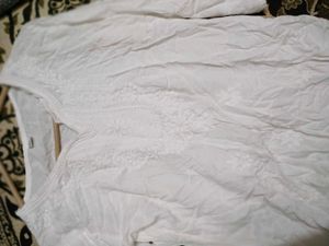 White Embroidered V-Neck Tunic Top