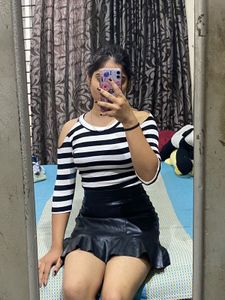 Set of 2 shoulder fitted top and leather skirt