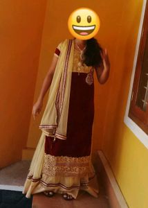 Elegant Maroon &amp; Gold Kurti Skirt Set Duppatta