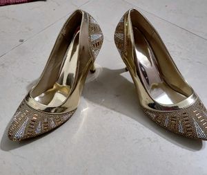 Gold Rhinestone Heels - Size UK 4