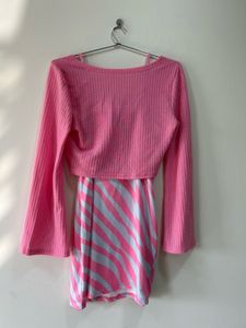 Pink Floral Dress With Shrug