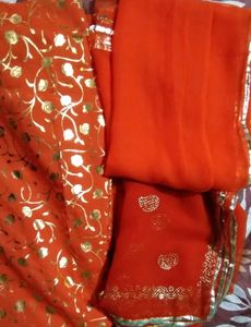 Orange & Gold Indian Poshak With One Duptta Free
