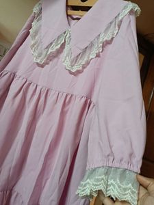 PINK TIERED DRESS WITH LACE COLLAR
