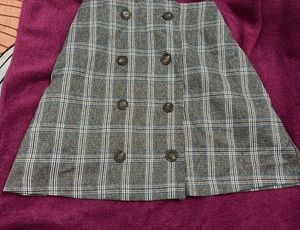 Checked Button Front Mini Skirt