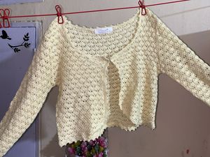 Yellow Crochet Cropped Cardigan