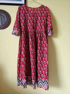 Red Ethnic Print Cotton Dress
