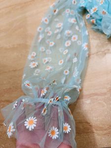 Combo Of Tulle Daisy, Blue, Black Slippers &amp; Top