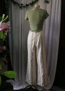 Cotton Striped Wide Leg Pants