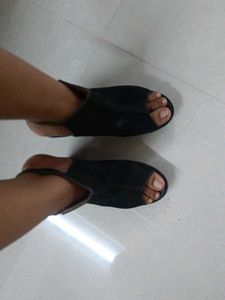 Black Peep-Toe Slingback Sandals