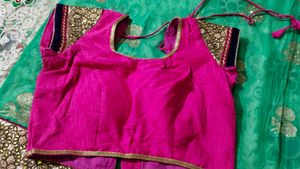 Green Chiffon And Net Sari With Blouse