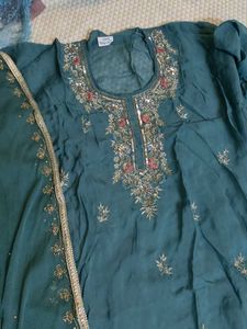 Teal Embroidered semistich suit