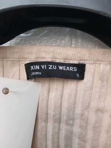 New With Tag Korean beige Ribbed V-Neck Top