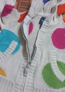 Cream Colour Multi Color Doted Woolen Jacket
