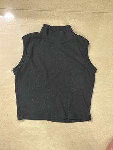 Black Ribbed Turtleneck Tank