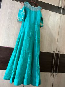 Teal Floral Embroidered Anarkali Dress with Dupatt