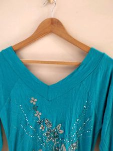 Teal Floral Embellished Top
