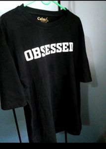 Oversized Obsessed Printed Black Tshirt