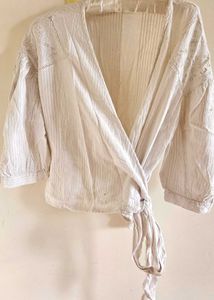 Embroidered Tie-Front Top