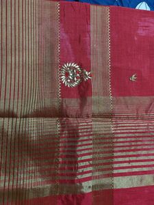 Elegant Red Cotton Silk Saree