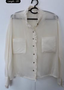 White Ruffle Detail Shirt